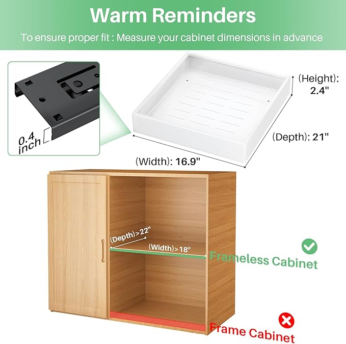Pull out Cabinet Organizer, 21"Deep, 16.9"Wide Full-Extension Heavy Duty Slide out Drawers with Nano Adhesive, Roll Out Shelf Sliding Cabinet Storage for Kitchen, Bathroom, Pantry, Under Sink(White)