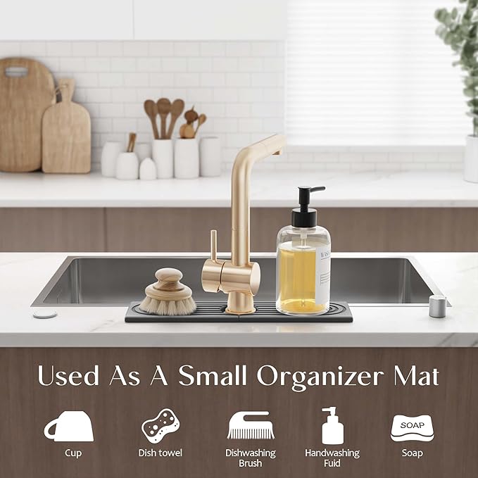 Eormoe Kitchen Sink Faucet Mat - 15.7in Diatomite Sink Protectors for Kitchen Sink, Stone Sink Splash Guard for Kitchen Counter Sink Accessories (Dark Grey, 15.7'' x 3.9'')