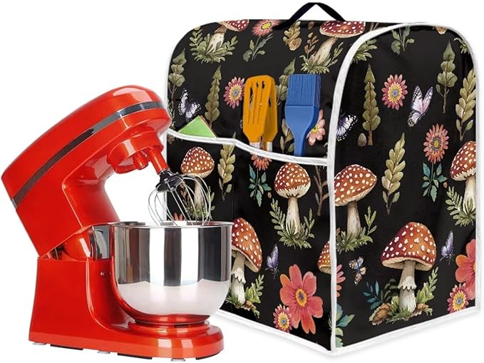 Daisy Mushroom Butterfly Stand Mixer Cover Anti Fingerprint Kitchen Appliance Covers with Top Handle & Storage Pocket Easy-Clean Oil-Resistant Dust Protector for 6-8 Quart Mixers