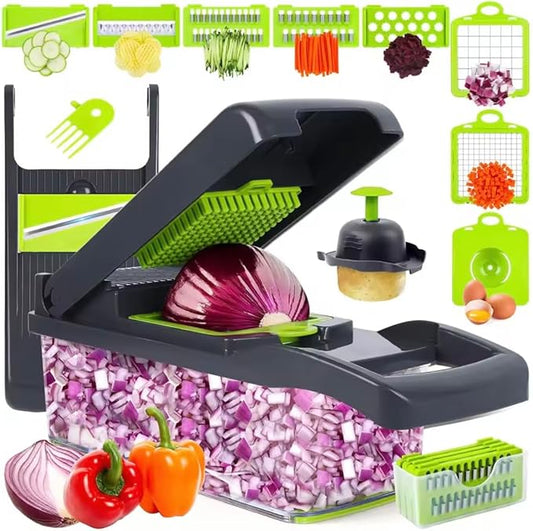 16-in-1 Vegetable Chopper with Container, 8-Blade Food Chopper, Onion Chopper, Veggie Cutter & Mandoline Slicer, BPA-Free Kitchen Gadget