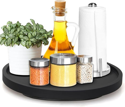 Black Wooden Lazy Susan Turntable Organizer Cabinet Round Bathroom Vanity