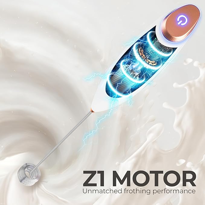 Zulay Kitchen Powerful Milk Frother Wand With Duracell Batteries - Ultra Fast Handheld Drink Mixer - Electric Whisk Foam Maker for Coffee, Lattes, Cappuccino & Matcha - Triple Whisk - Black