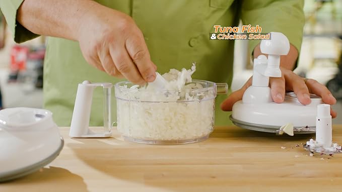 Manual Vegetable Cutter & Food Processor - Veggie Chopper, Mincer for Garlic, Onion, Herbs & Nuts - Includes Slicer, Julienne Blade, Juicer, Egg Separator - Easy Spin Handle - Easy to Clean
