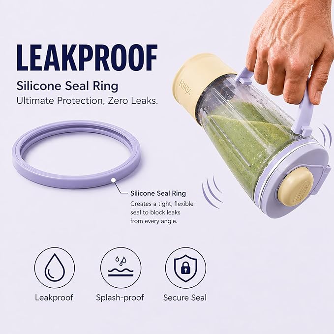Replacement Leakproof Lid and sealing rings Compatible with Ninja BlendBOSS Personal Blender 26oz Personal Smoothie Tumbler (Lavender Lemonade)