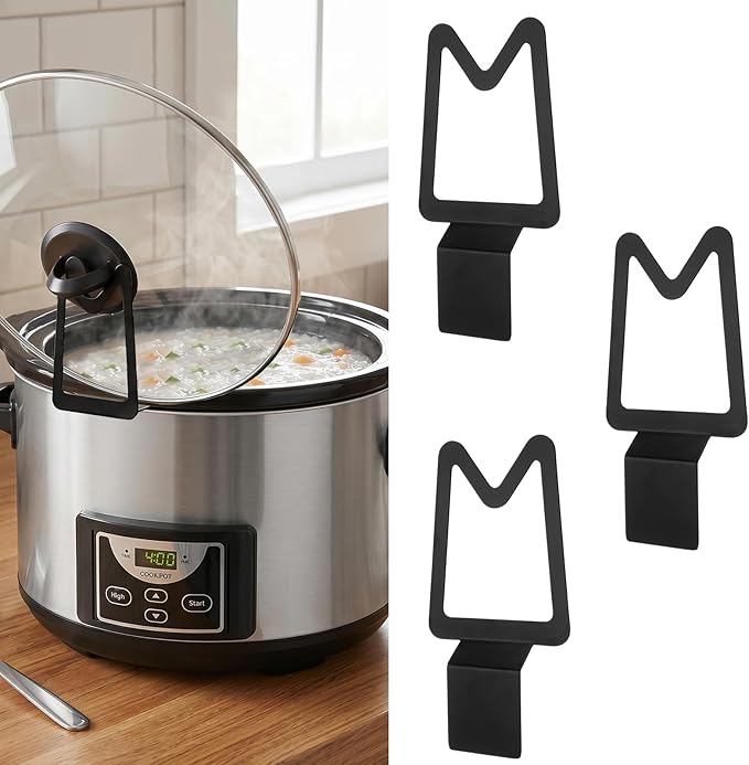 3 Pcs Slow Cooker Lid Holder Stainless Steel Stand Rack Hand Free Pot Lid Organizer, Stable and Non-Slip Design, Easy to Use & Space Saving, Fits Most Slow Cookers, Keeps Countertop Tidy