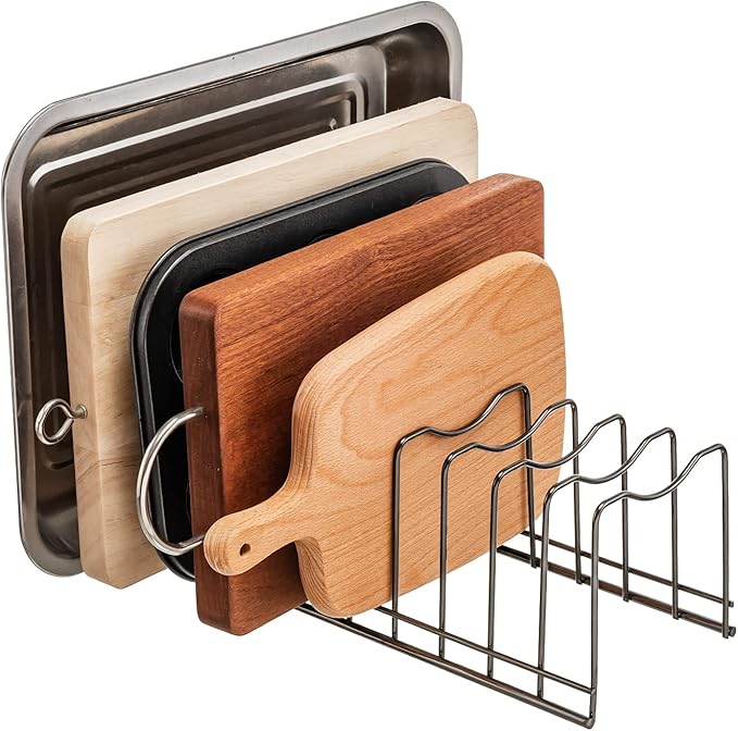 Pot Lid Holder Organizer, Kitchen Countertop Storage Rack Cutting Boards, Bakeware, Pots & Pans, Serving Trays, Reusable Containers in Cabinet Pantry , Stainless Steel