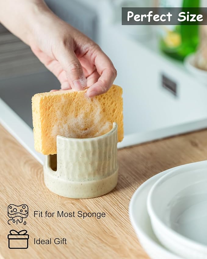 Zoeeker Kitchen Sponge Holder, Ceramics Sponge Dish Rack Sink Scrub Caddy for Scrubbers, Bathroom, Cute Kitchen Gadget Organizer, Yellow