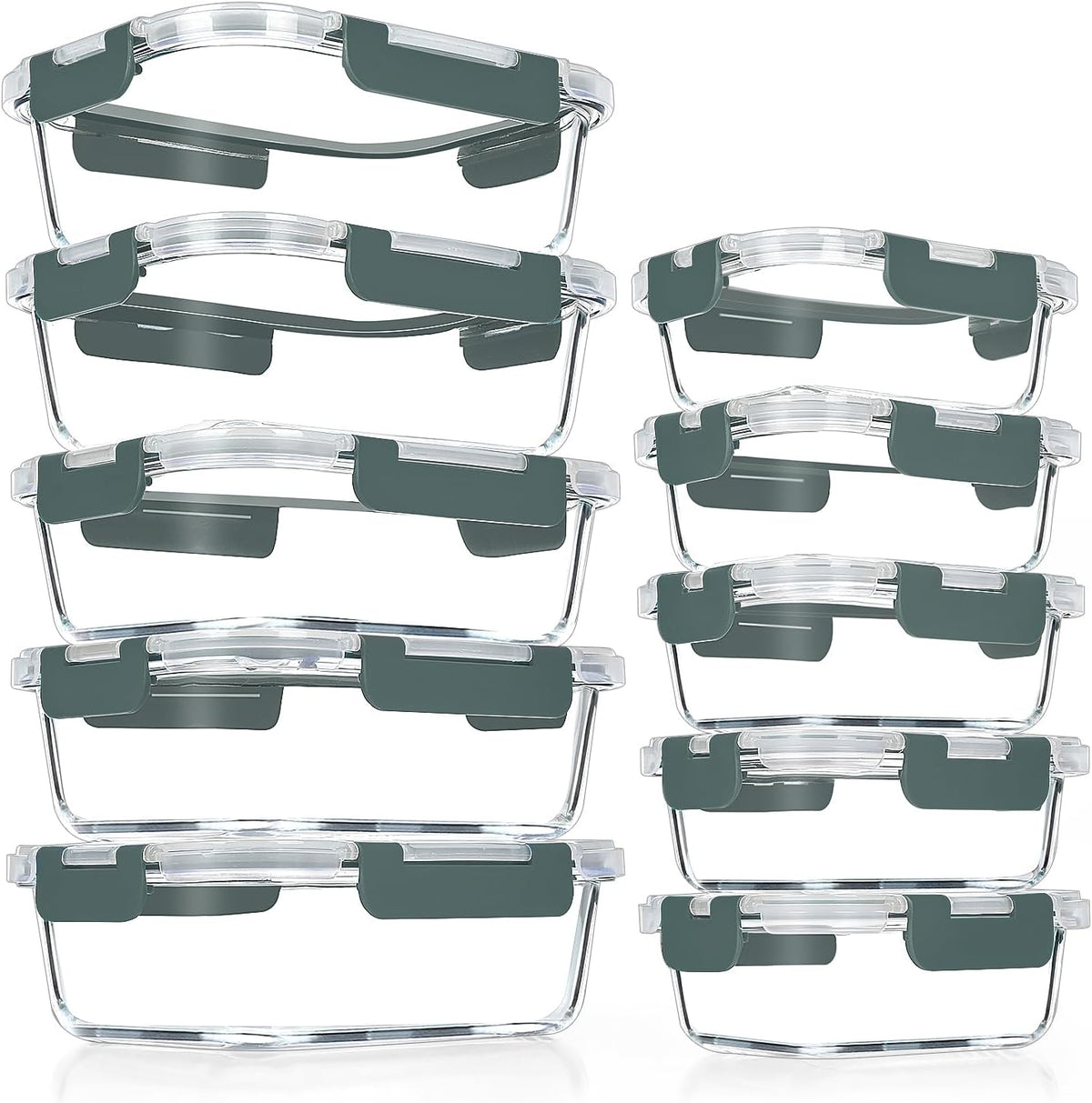 10 PACK Glass Meal Prep Containers Set with Lids, Grey