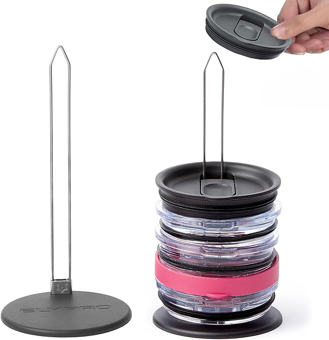 ELYPRO - Revolutionary Tumbler Lid Organizer for Stanley, Yeti Cap Lids- Space-Saving Design - Slim Vertical Storage for Up to 10 Lids , Clutter-Free Kitchen Cabinets and Countertops Organization