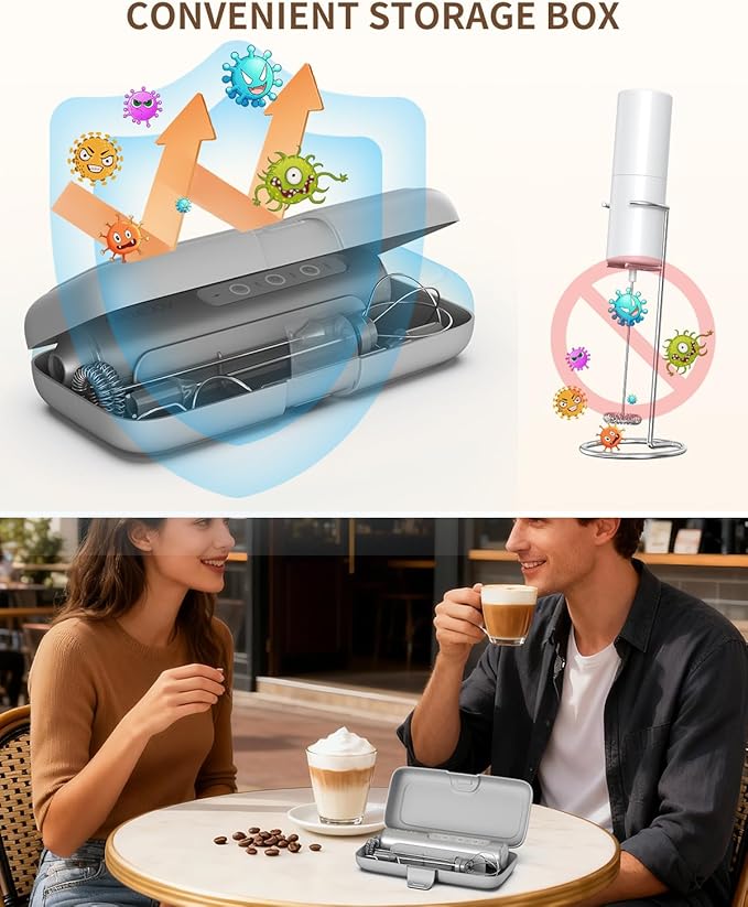 CIRCLE JOY Rechargeable Handheld Milk Frother Wand with 3 Variable Speeds, 3 Whisks and Storage Box, Electric Drink Mixer for Latte, Cappuccino, Hot Chocolate, Eggs and Protein Powder, Silver