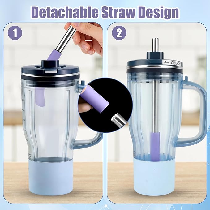 2Pcs Replacement Metal Straws for Ninja BlendBOSS, Reusable Stainless Steel Straw With Cleaning Brush, Compatible With Personal Smoothie Travel Tumbler Smoothies & Frozen Drinks Accessories Parts