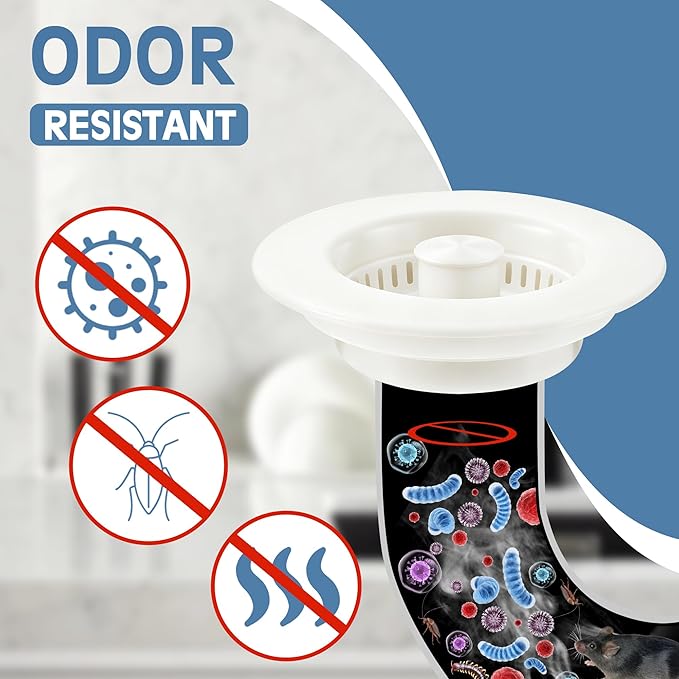 Kitchen Sink Drain Strainer 3 in 1, 304 Stainless Steel Pop Up Sink Stopper, Anti-Clogging Sink Drain Strainer for US Standard Kitchen Drain (White)