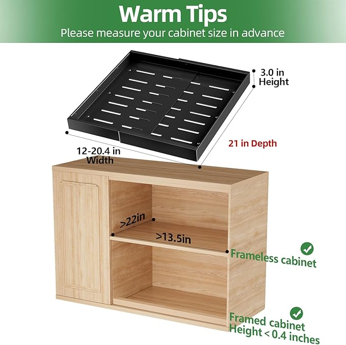 PAKETA 4 Pack Expandable Pull Out Cabinet Organizer, 21'' Deep Pull Out Drawers for Cabinets,Upgrade 3 Slide Rails Sliding Drawer for Kitchen Cabinet Organizer with Adhesive Nano Film (Black)