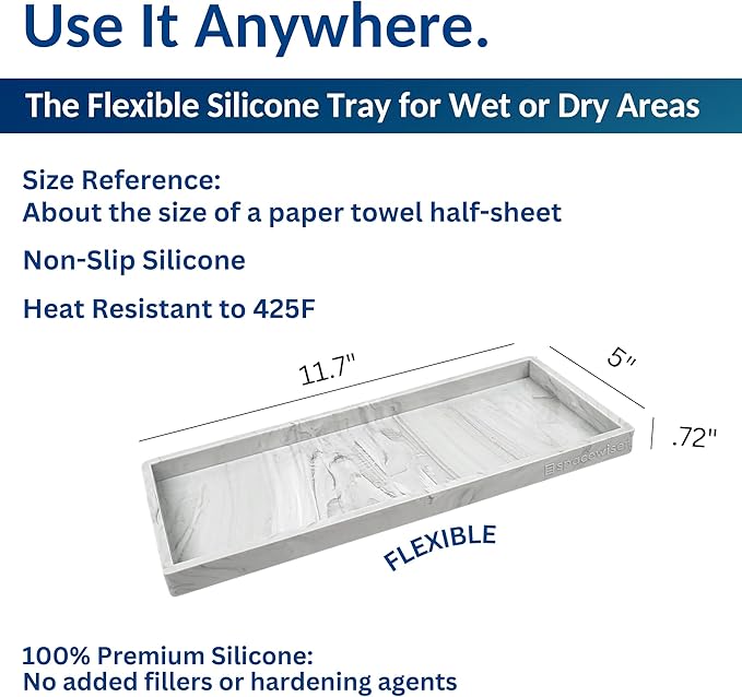Spacewiser Countertop and Vanity Tray - 11.7" Silicone Bathroom Tray Countertop, Dish Soap Trays for Kitchen Counter, Sink Organizer Accessories Caddy, Toilet Laundry Shower Makeup Mat Oil Holder