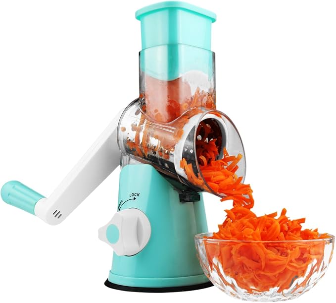Round Mandoline Drum Slicer Rotary Cheese Grater Veggie Slicer Vegetable Carrot Shredder Nut Chopper Blue