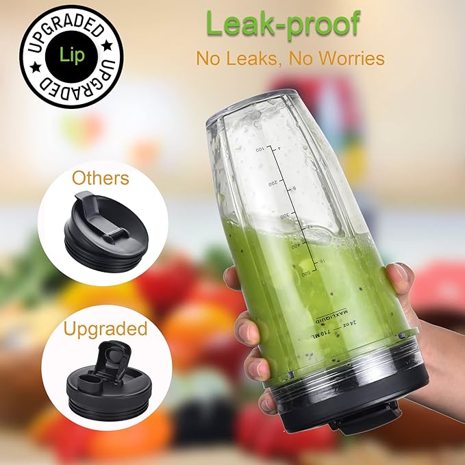 Replacement 24oz Cups for Nutri Ninja Blenders, Blender Replacement Parts with Upgraded Lid for BL450 BL454 BL480 BL482 BL640 BL642 BL682 BN801 SS101 SS351 SS401, Ninja Blender Auto IQ Blade, 2 Packs