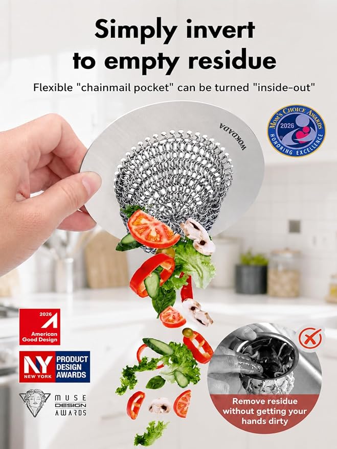 Wokdada 2 PCS Kitchen Sink Drain Strainer, Flippable Mesh Sink Strainer, 304 Stainless Steel Sink Screen, Easy Clean Large Basket Strainer, Anti-Clog Garbage Disposal Cover Fit for Standard Sink Drain