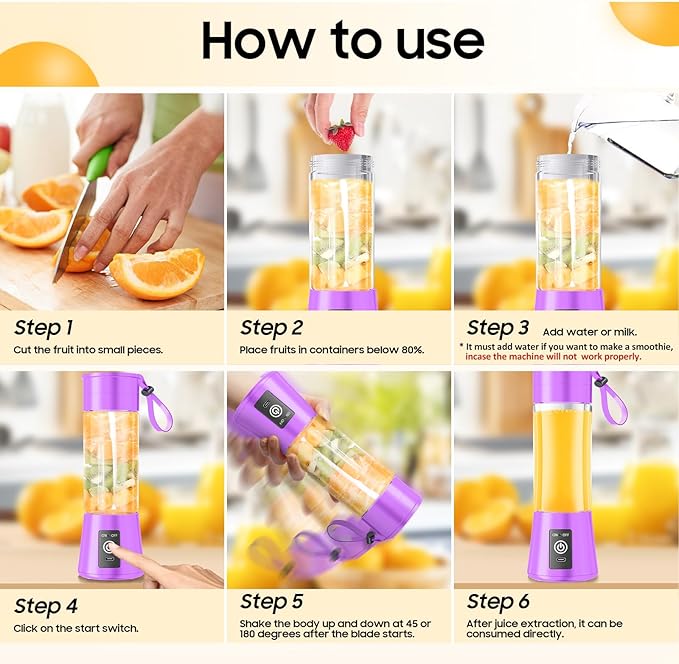 Portable Blender for Smoothie & Shakes - Upgraded Rechargeable Personal Size Blender, 380ml BPA Free Juice Cup & High Speed of 20,000 Rpm, Suit for Sports/Office/Home/Travel