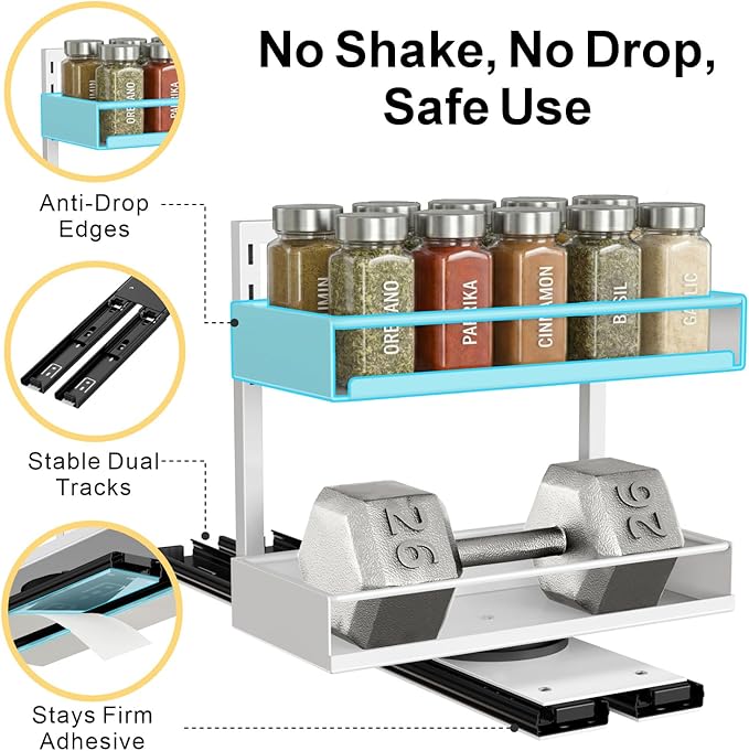 iSPECLE Spice Rack Organizer for Cabinet - 2 Pack Rotate No-Drill Vertical Spice Rack Pull Out Swivel Easy Access Spices, Adjust Height for 4oz to 8oz Spice Jars Inside Kitchen Pantry Cabinet, White
