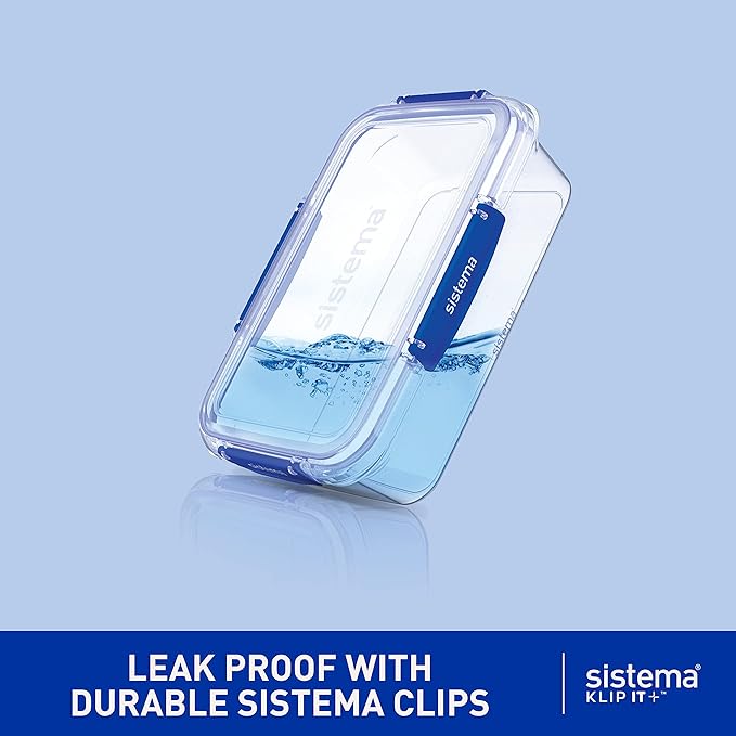 Sistema KLIP IT+ 2.2L Rectangle Food Storage Containers (3-Pack), Stackable & Airtight Food Boxes with Lids, Dishwasher, Freezer, & Microwave-Safe, BPA-Free, School Lunch Boxes