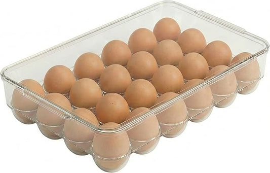 Clear Egg Holder for Refrigerator, Stackable Plastic Egg Tray with Lid