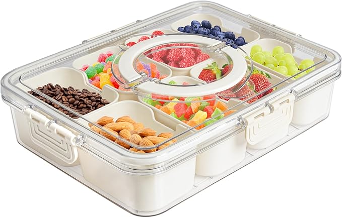 Divided Veggie Tray with Lid and Handle 8 Compartment Serving Tray with Dividers