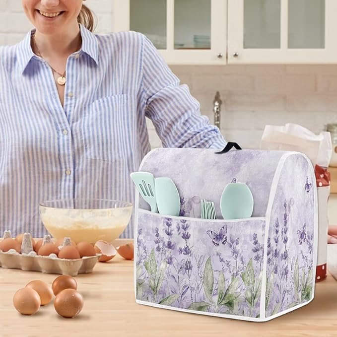 Boho Flower Dragonfly Kitchen Stand Mixer Cover for 6-8 Quart Blenders with Carry Handle & Pockets Stain-Resistant Polyester Small Kitchen Appliance Protector Cover for Countertops