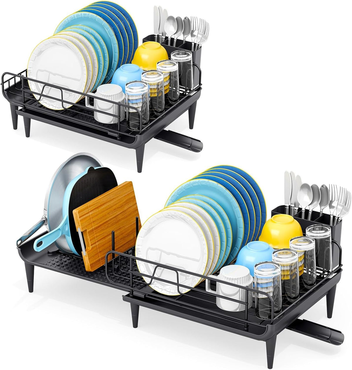 Large Expandable Dish Drying Rack for Kitchen Counter, Black