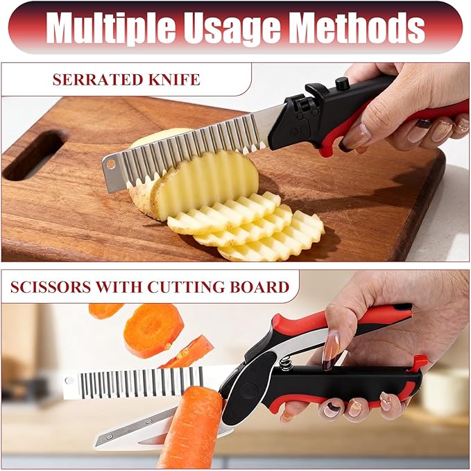 2 in 1 Kitchen Scissors for Food, Stainless Steel Cutting Board Scissors,Kitchen Shears With Cutting Board,Vegetable Slicer Cutter,Multiple Purpose Chopper for Meat Cheese Vegetables Fruits