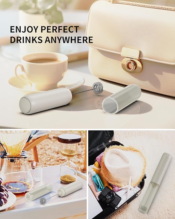 JOY Portable Rechargeable Milk Frother Hanheld, Beige
