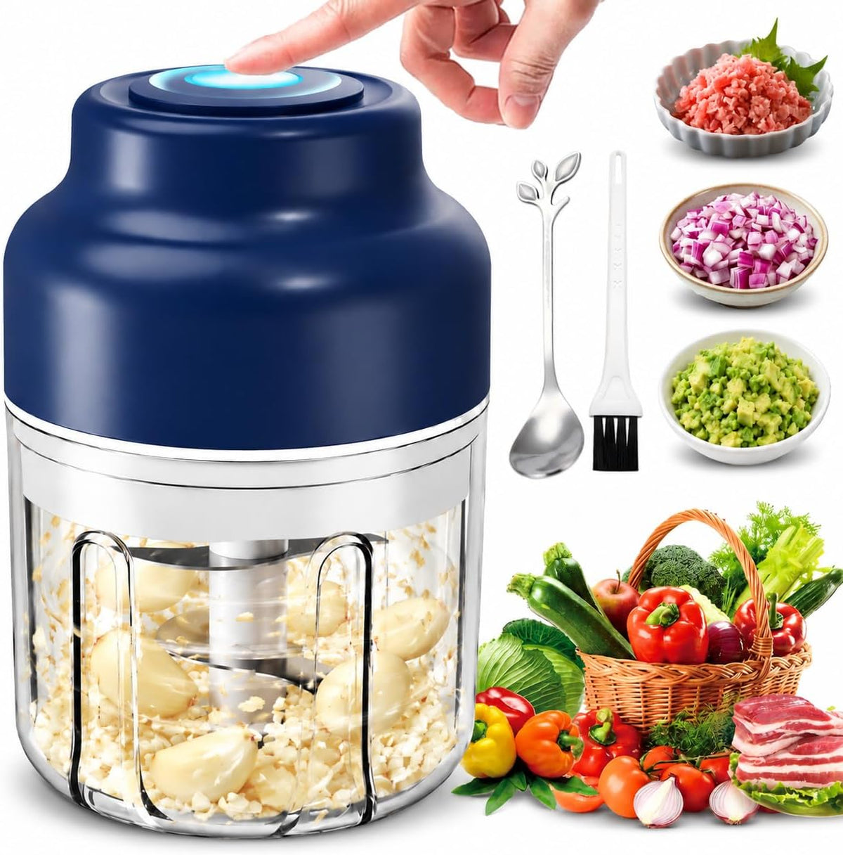 Electric Garlic Chopper Mini, 320ml Rechargeable Cordless Mini Food Chopper