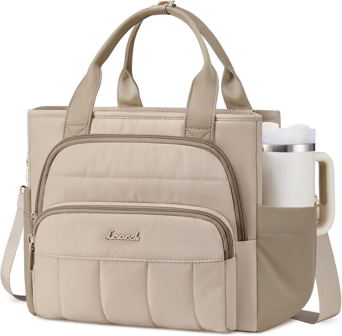 Lunch Box for Women, Puffer Lunch Bag with Wide Opening,13L, Khaki