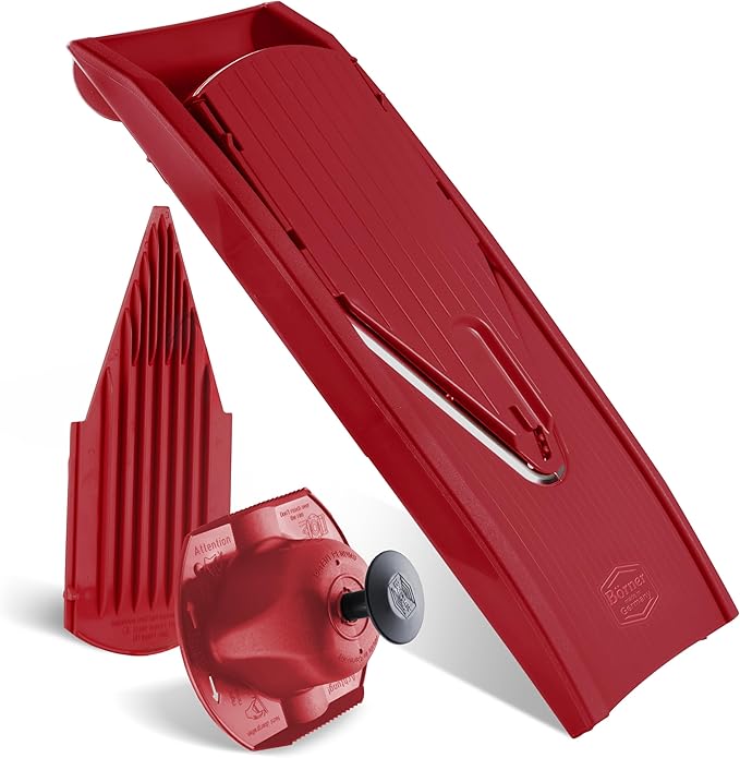 Börner Mandoline Slicer V1 (Basis Set) • V-Slicer with 2 Inserts & Fruit Holder • Adjustable Kitchen Slicer for Vegetables & Fruits • Vegetable Cutter • 3 Thickness Settings • Color: Red