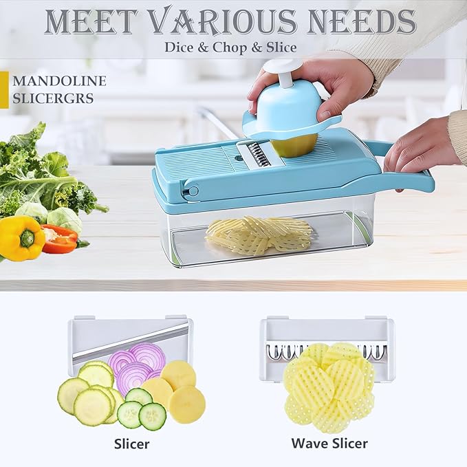 Pro-Series 20-in-1 Vegetable Chopper w/Container, Cheese Grater Hand Crank, Box Mandoline Slicer Food Cutter Shredder Mandolin for Veggie Onion Salad Fruit Potato (Kitchen Gadget & Essential)