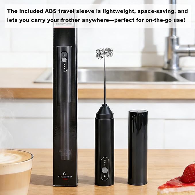 Rechargeable Milk Frother Handheld with Cover, 3-Speed Silent Coffee Frother Wand Electric, Portable Drink Mixer for Coffee Latte Cappuccino Matcha Hot Chocolate & Eggs, Kitchen Gifts, Black