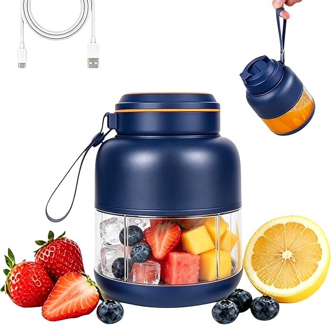 Portable Wireless Juicer Blender Cup: Rechargeable Smoothie Maker with 38 Stainless Steel Blades - Personal Blender for Shakes, Ice Crushing, Travel & Office (dark blue, 800, Milliliters)