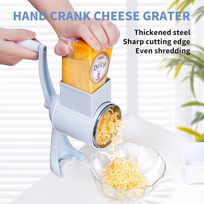 Manual Nut Chopper Grinder, Rotary Cheese Grater Hand Crank Cheese Shredder Multifunctional Dried Fruit Crusher Peanut Masher Grinding Device for All Nuts Walnut Pecan Double Sword White