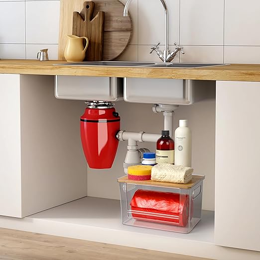 Stackable Trash Bag Dispenser with Wooden Top for Holding 13/30/33-Gallon Large Bag Sizes – Extra-Large Garbage Bag Holder with Anti-Slip Base, Trash Bag Dispenser Under Sink (11.5"x7.5"x7" inches)