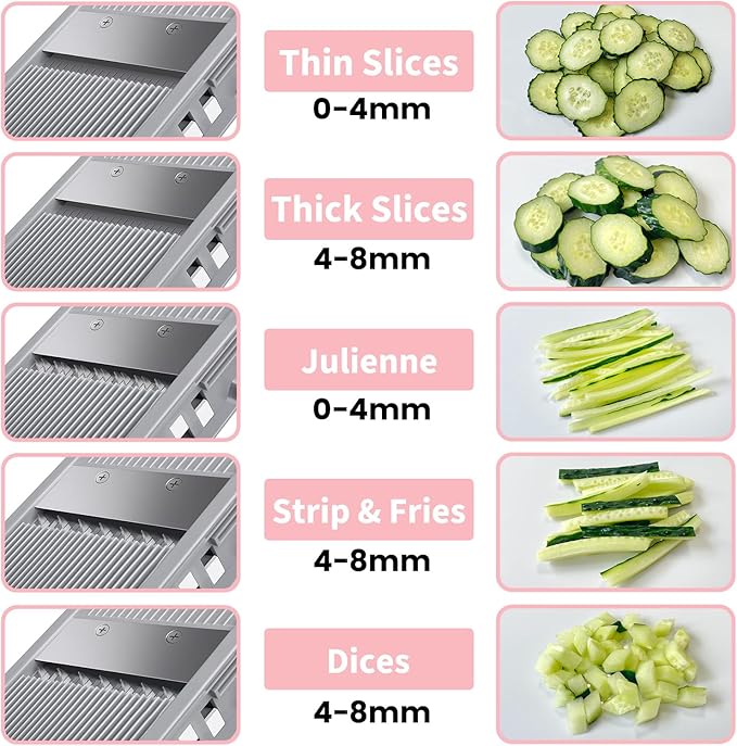 Jonscook Safe Mandoline Food Slicer for Kitchen - Vegetable Chopper With Adjustable Thickness, Multifunctional Veggie Chopper Vegetable Cutter Slicer Dicer For Onion Potato Tomato - Pink