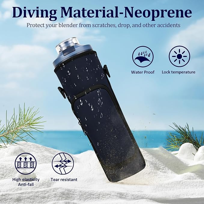 Storage Sleeve Bag for Ninja Blast Max Portable Blender with Shoulder Strap and Accessory Pocket compatible with BC251NV/BC251IV/BC251GY/BC251MT/BC251PK/BC251LD/BC251SL, 22 oz (Navy blue)
