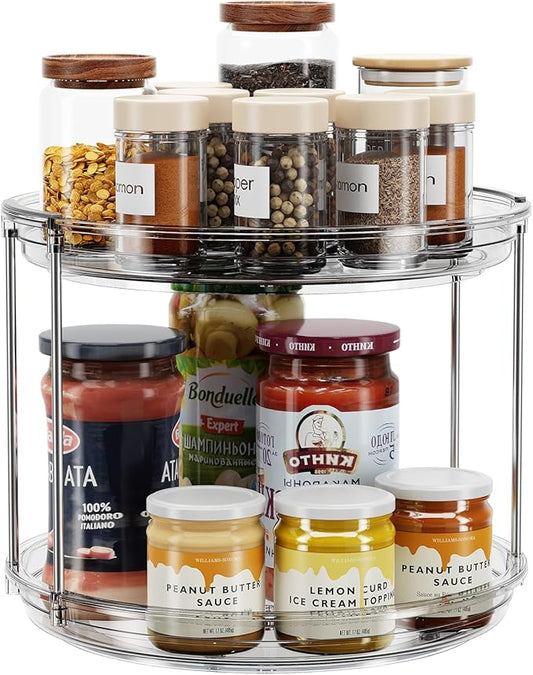 LAMU 2 Tier Lazy Susan Turntable Organizer 9.25'' Rotating Spice Rack Organization for Cabinet, Kitchen, Pantry, Countertop, Bathroom, Vanity