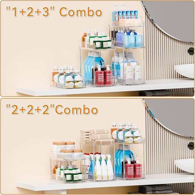 Yieach 2 Pack 13.8″ Deep 3 Tier Under Sink Storage Organizer,Large Pull Out Bathroom Organizers and Storage,Slide Out Acrylic Undersink Storage Shelf,Kitchen Under Sink Organizer for Cleaning Products