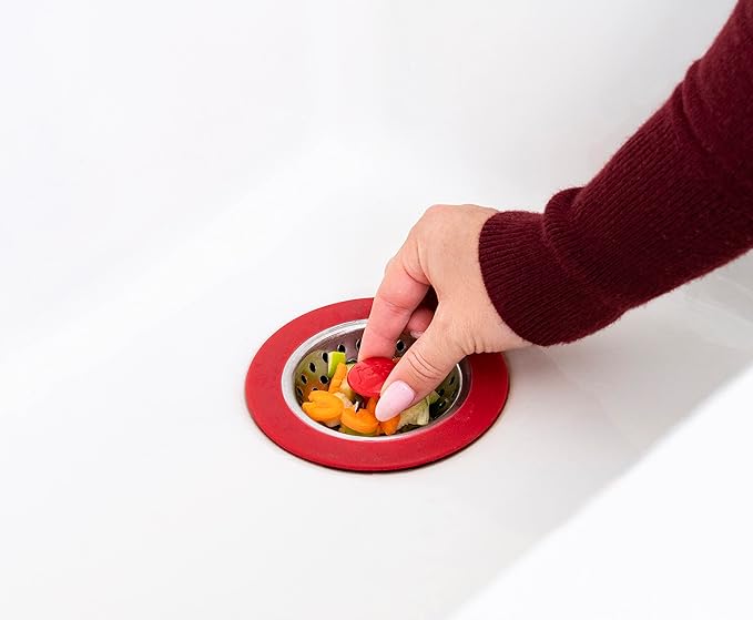 Joie Kitchen Sink Strainer Basket, Fits All Standard Sinks, Stainless Steel, Garbage Disposal Drain Cover, 4.5-Inch, Black or Red