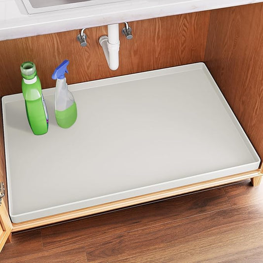 FLATO Waterproof Under Sink Mat 25" x 22" Shelf Liner for Kitchen and Bathroom, Cabinet Protector, Organizers and Storage, Flexible Silicone Drip Tray