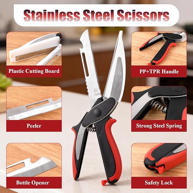 2 in 1 Kitchen Scissors for Food, Stainless Steel Cutting Board Scissors,Kitchen Shears With Cutting Board,Vegetable Slicer Cutter,Multiple Purpose Chopper for Meat Cheese Vegetables Fruits