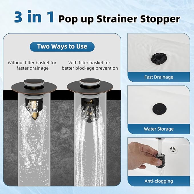 iFealClear 2 Pack All Metal Bathroom Sink Stopper, Pop Up Sink Drain Strainer with Removable Stainless Steel Filter Basket, Universal for 1.1"-2.36" Sink, Brass Bounce Core, Oil Rubbed Bronze
