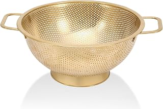 Gold Strainer for Kitchen, 3QT, Stainless Steel Colander with Handle for Fruits Vegetables Cooking Food, Dishwasher Safe