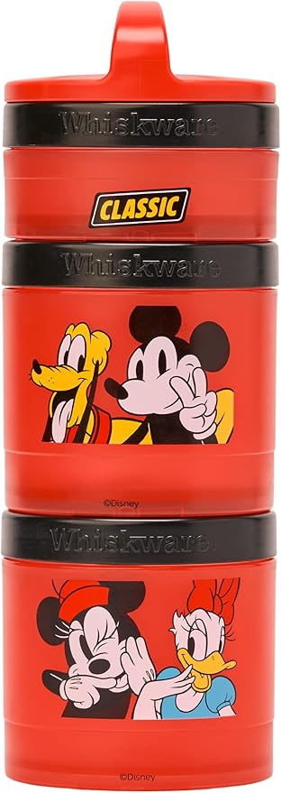 Whiskware Disney Mickey Mouse and Friends Stackable Snack Containers for Babies, Toddlers, and Kids, 3 Stackable Snack Cups for School and Travel, Cupholder Friendly, Classic!