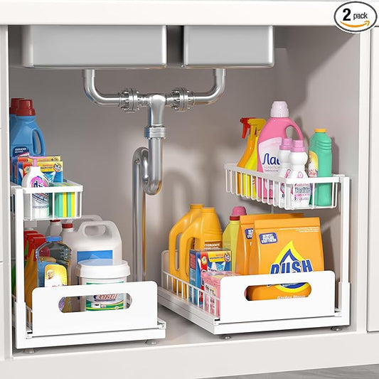 Under Sink Organizer 2 Tier, White, 2 Pack