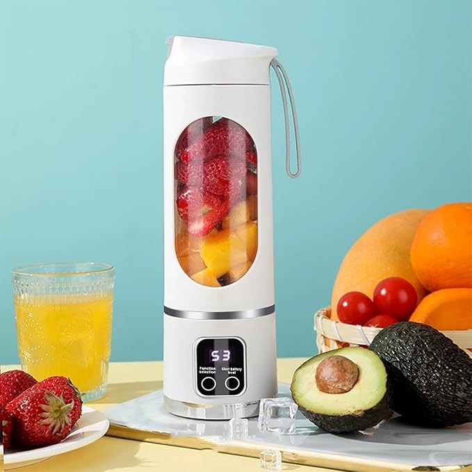 Digital Multimode Juicer Blender - Smart LED Display, Diet-Friendly，Leak Proof Design for Smoothies Liquid Diet, Shakes & Food, 12 Blades | 3-Speed 450ml Portable Blender (White)
